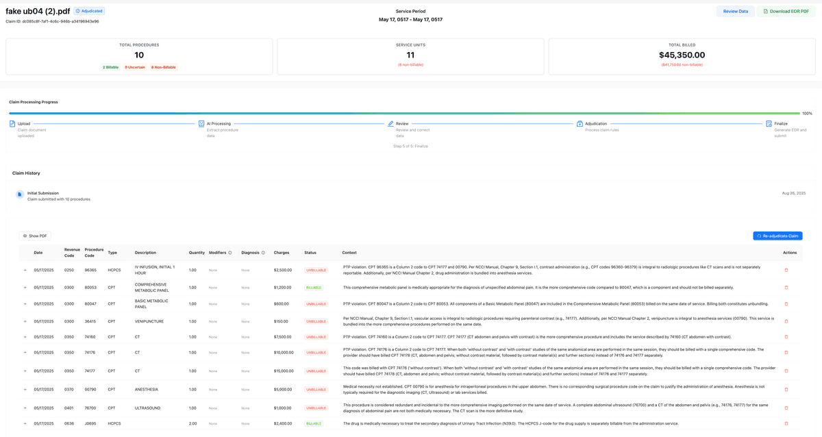 Claimformant Dashboard showcasing AI-powered claims adjudication